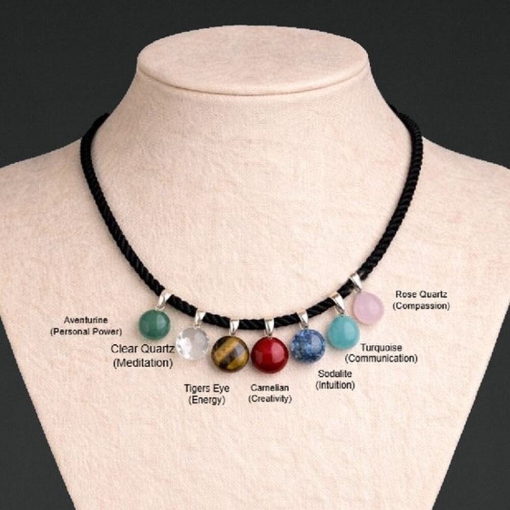 New & Vintage Avon Chakra Interchangeable Gemstone Necklace Silver-Tone Set 2007